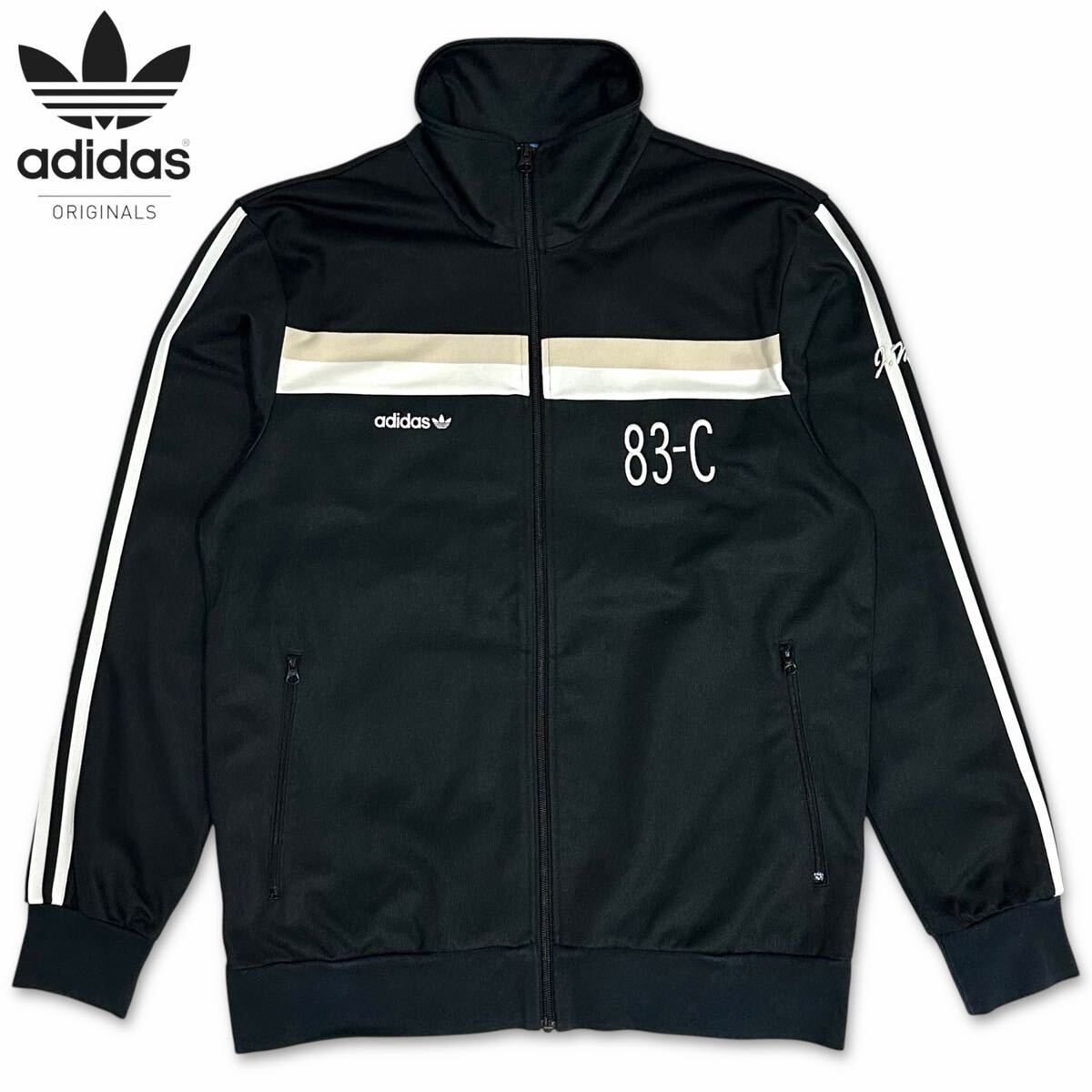 希少■ adidas (アディダス オリジナルス) 83-C J.Mano 3本ライン トレフォイルトラック トップ ジャージ 黒白 XO ヴィンテージ 復刻版 