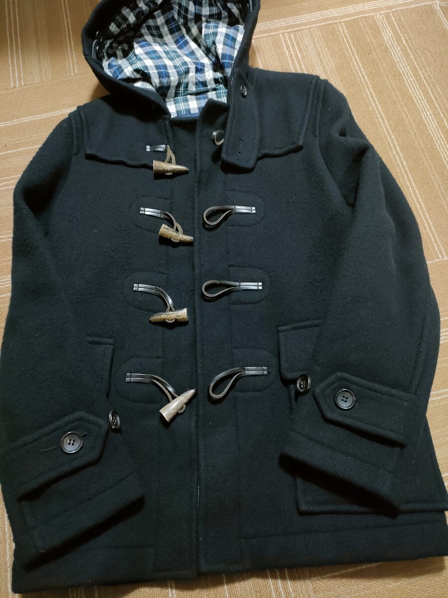サイズ：S大きめ　美品　日本製　COMME des GARCONS HOMME コムデギャルソン オム 裏地チェック ダッフルコート ウール 黒