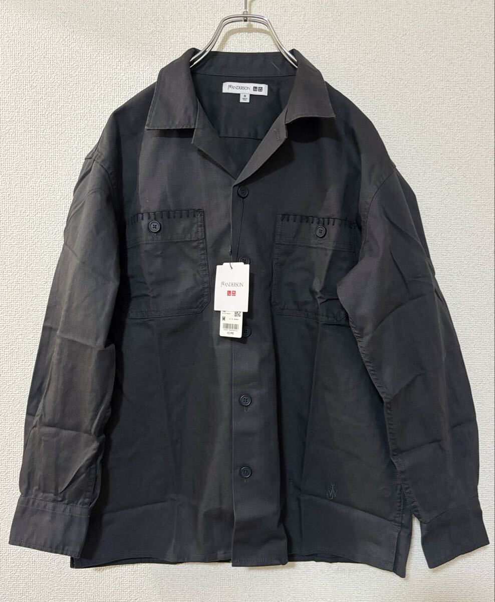 未使用 UNIQLO JW ANDERSON コラボ ツイルワークシャツ 長袖 ダークグレー Mサイズ JWANDERSON ミリタリー ポケット スリット 1109