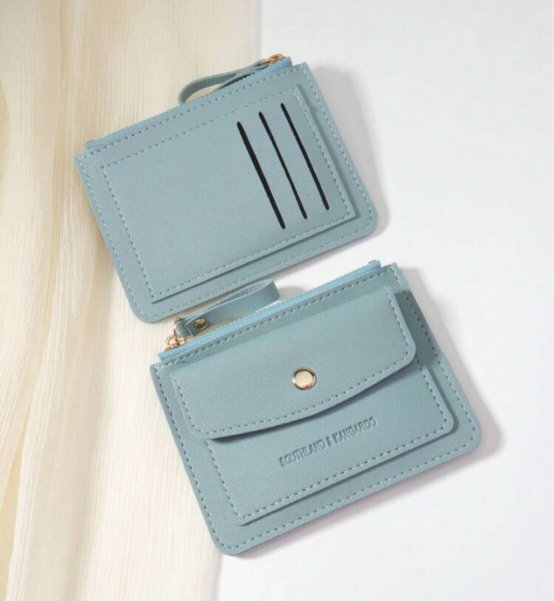 ■新品■ミニ　コンパクト財布 小銭入れ【ブルー】■コイン・カードケース■ 薄い 小さい レディース ミニウォレット PUレザー