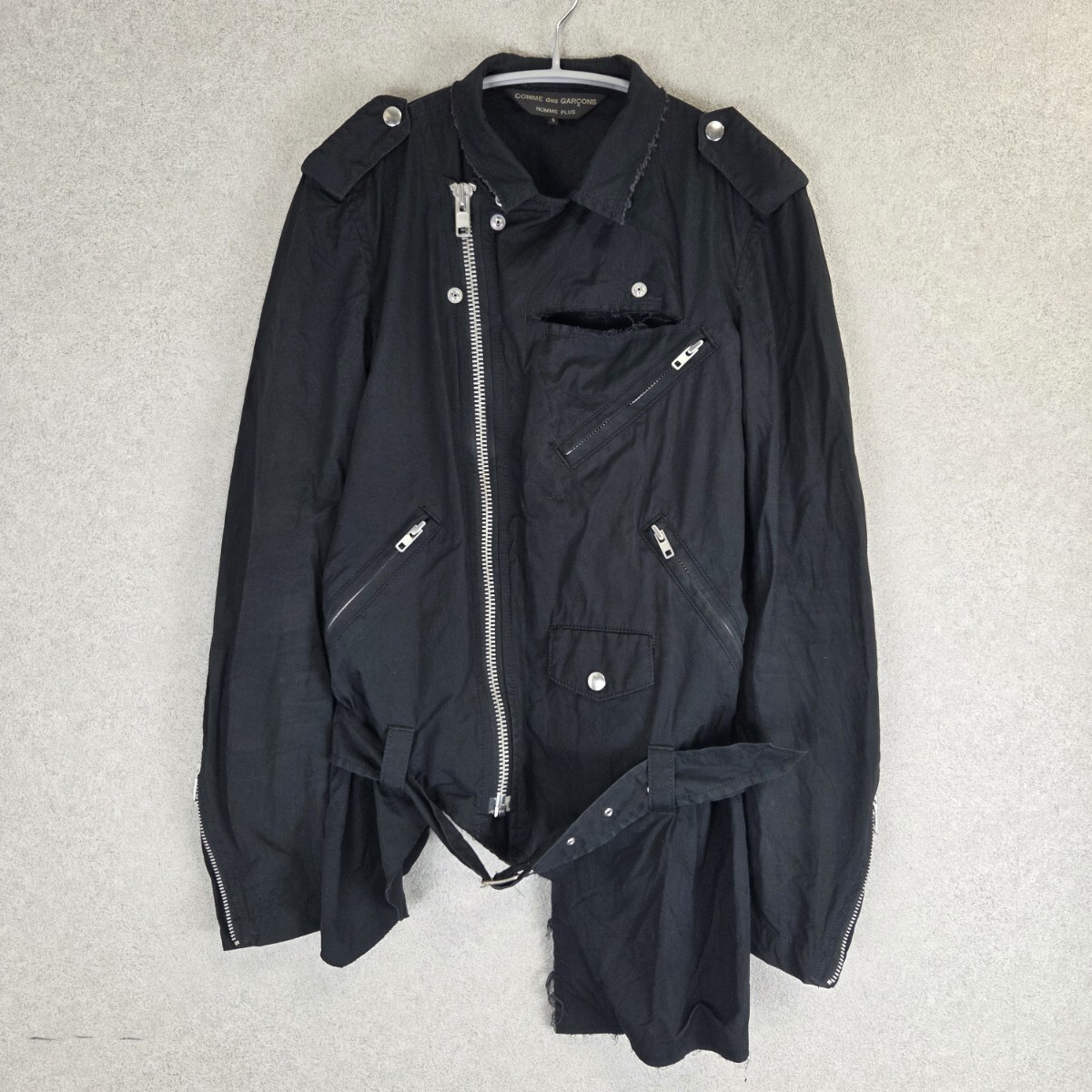 16SS COMME des GARCONS HOMME PLUS cotton riders jacket コムデギャルソンオムプリュス コットン ライダース ジャケット カットオフ S 黒