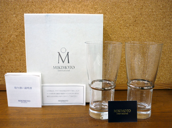 MIKIMOTO International ペアグラス プラチナ装飾 タンブラー マドラー付き ミキモト コップ ガラス食器 札幌 平岸店