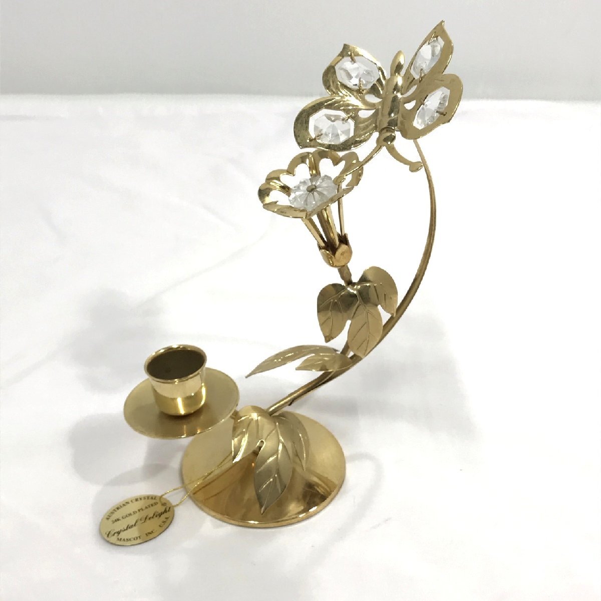 キャンドルスタンド AUSTRIAN CRYSTAL 24K金メッキ 高さ19.5㎝ 約160g 蝋燭台 ロウソク立て インテリア アンティーク【道楽札幌】