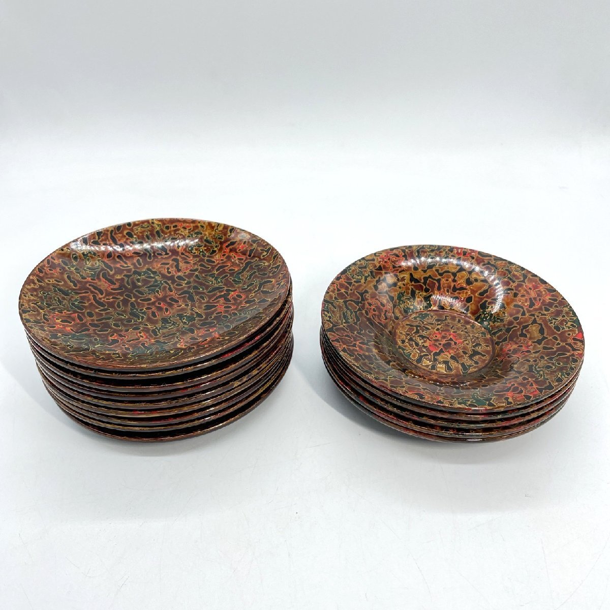 天然木 津軽塗 唐塗り 茶たく 茶托 銘々皿 まとめ14枚 茶托5枚 皿９枚 木製 茶道具 茶器 【道楽札幌】