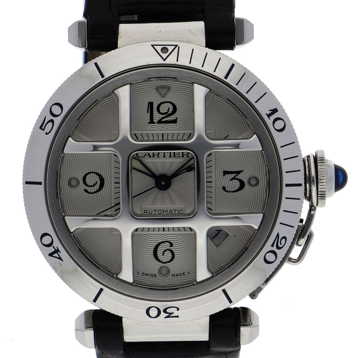 CARTIER カルティエ W3105955 パシャ38 シルバーダイヤル SS/レザー 自動巻き メンズ【137402】