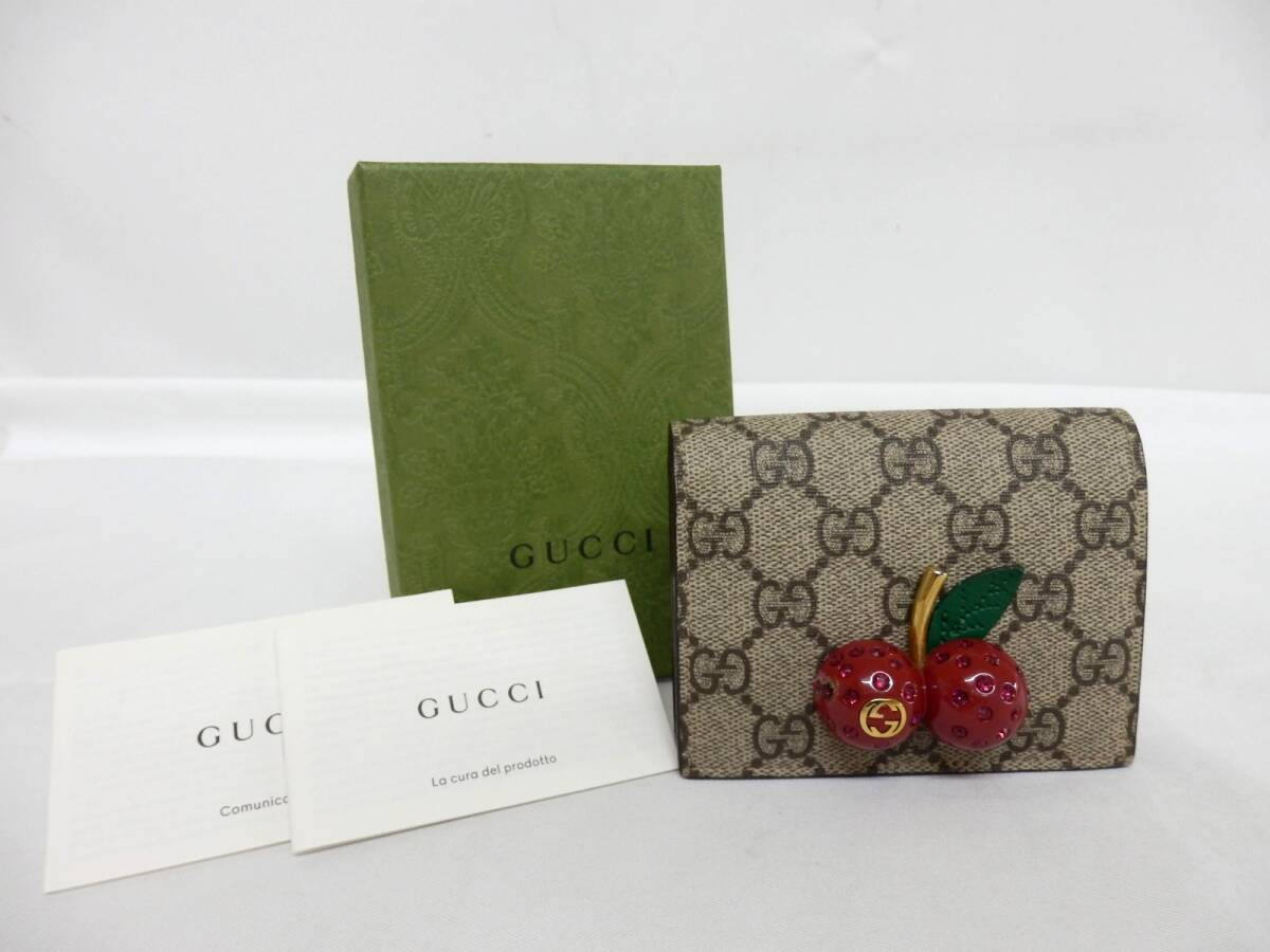 172H247K◆GUCCI グッチ GGスプリーム チェリー コンパクトウォレット 476050 箱付き 中古