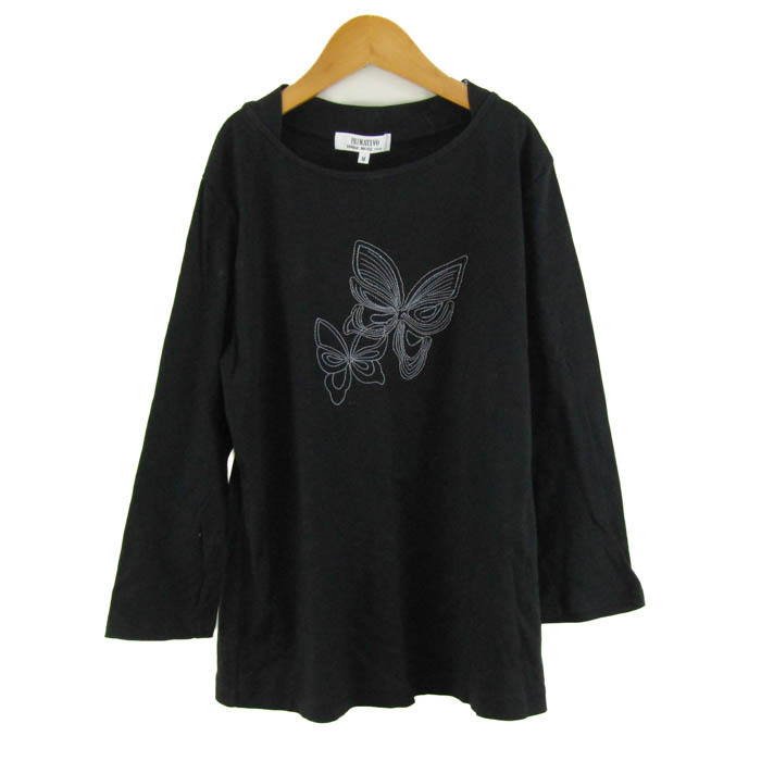 ハナエモリ 長袖Ｔシャツ コットン100% ブランド トップス 黒 レディース Mサイズ ブラック HANAE MORI 森英恵
