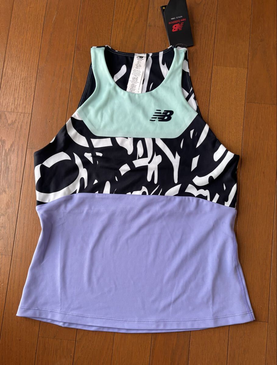 ★New Balance　ニューバランス　タンクトップ　7,150円　Printed Tournament Keyhole Tank　L　新品　パープルWT21433