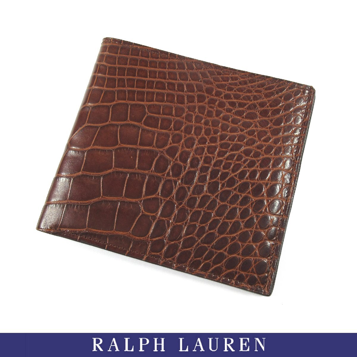 ラルフローレン パープルレーベル クロコダイル センター取り 無双 二つ折り お札入れ マットブラウン イタリア製 未使用品