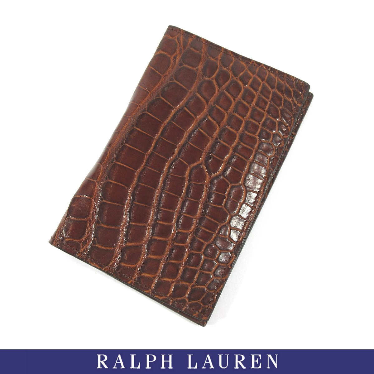 ラルフローレン パープルレーベル クロコダイル センター取り 無双 二つ折り カードケース マットブラウン イタリア製 未使用品
