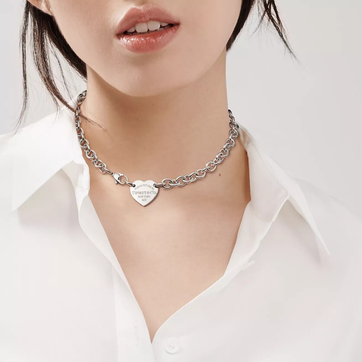 未使用に近い★TIFFANY ティファニー リターン トゥ ティファニー ハート タグ チェーン リンク チョーカー/ ネックレス シルバー 現行品
