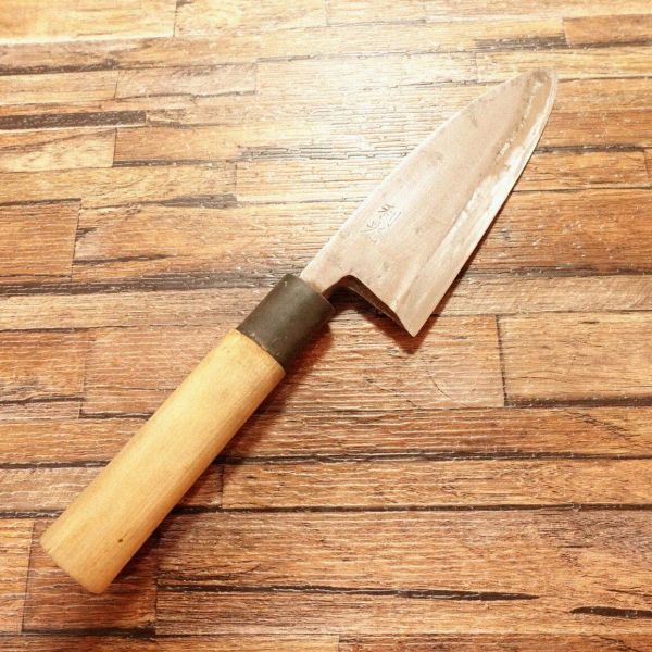 利光 出刃包丁 研ぎ済 片刃 ハガネ 145mm