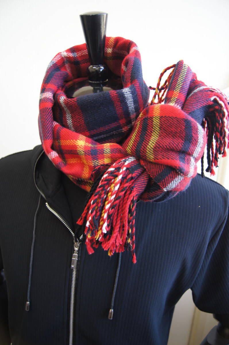最落解除スタート★カシミア100％英国”ストール”新作Tartan-check-tricolore/赤黒黄ラ〇*:..azu00men