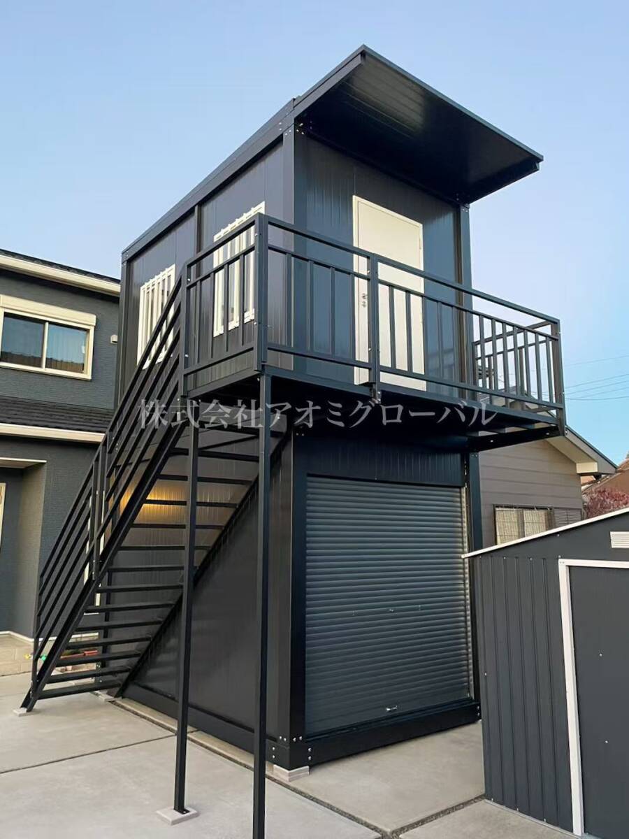 シャッター付き２階建プレハブ 延べ20㎡ カスタム自由自在 堅朗設計のコンテナハウス 関西発→全国OK 無料見積 格安 高コスパ 三協 ナガワ