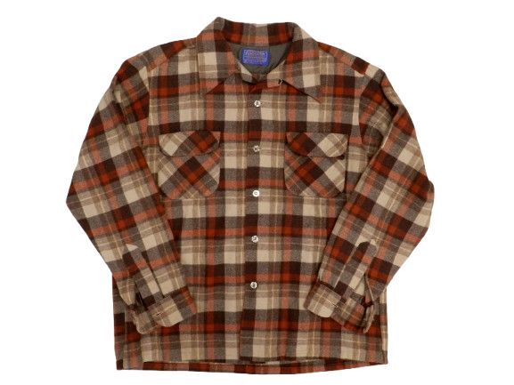 70S ペンドルトン ウールボードシャツ サイズL ブラウン長袖シャツ PENDLETON USA製 中古品