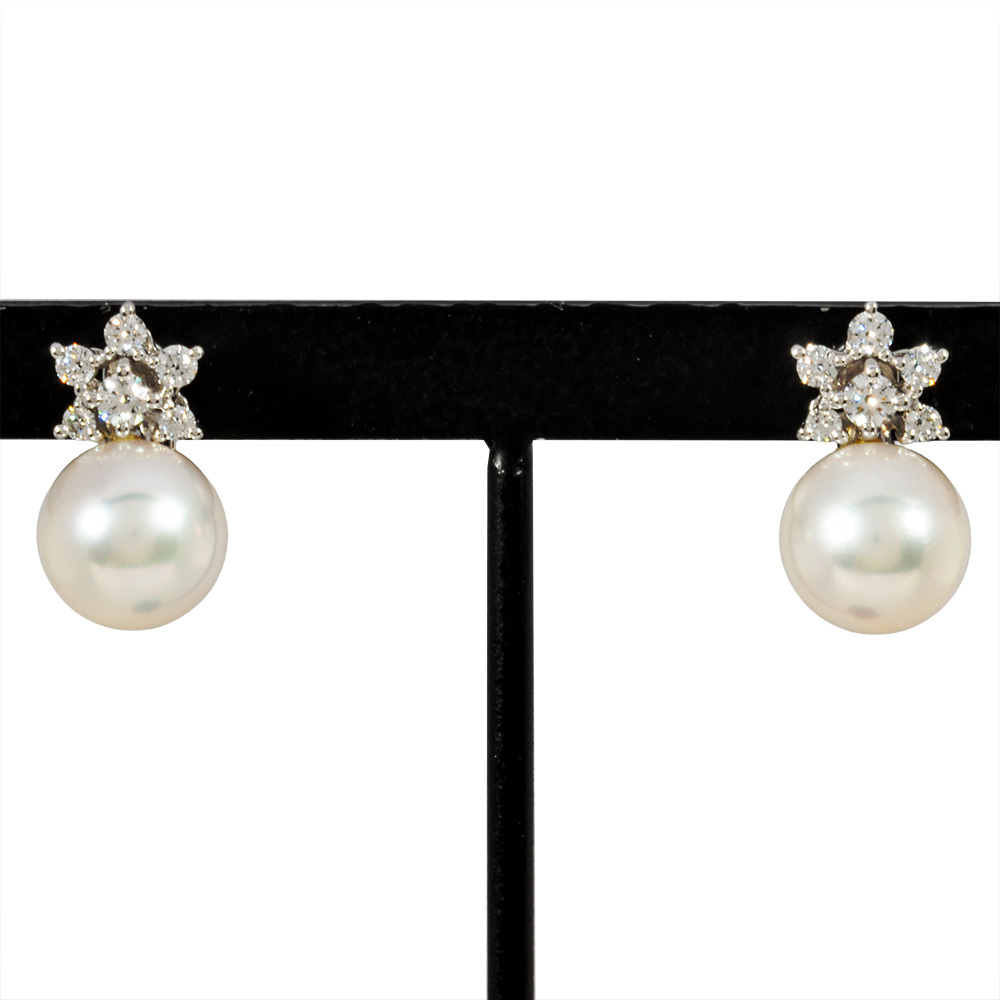 ミキモト MIKIMOTO パール イヤリング ダイヤモンド K18WG 5.6g アコヤ真珠 8ｍｍ ホワイトゴールド レディース