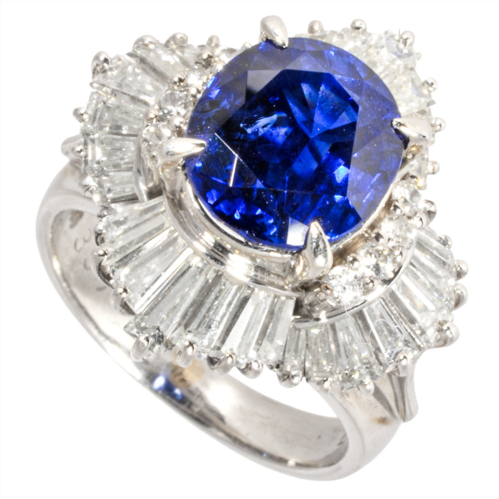リング 指輪 サファイア 3.50ct 約6号 Pt900 8.8g ブルー ダイヤモンド 1.75ct プラチナ レディース