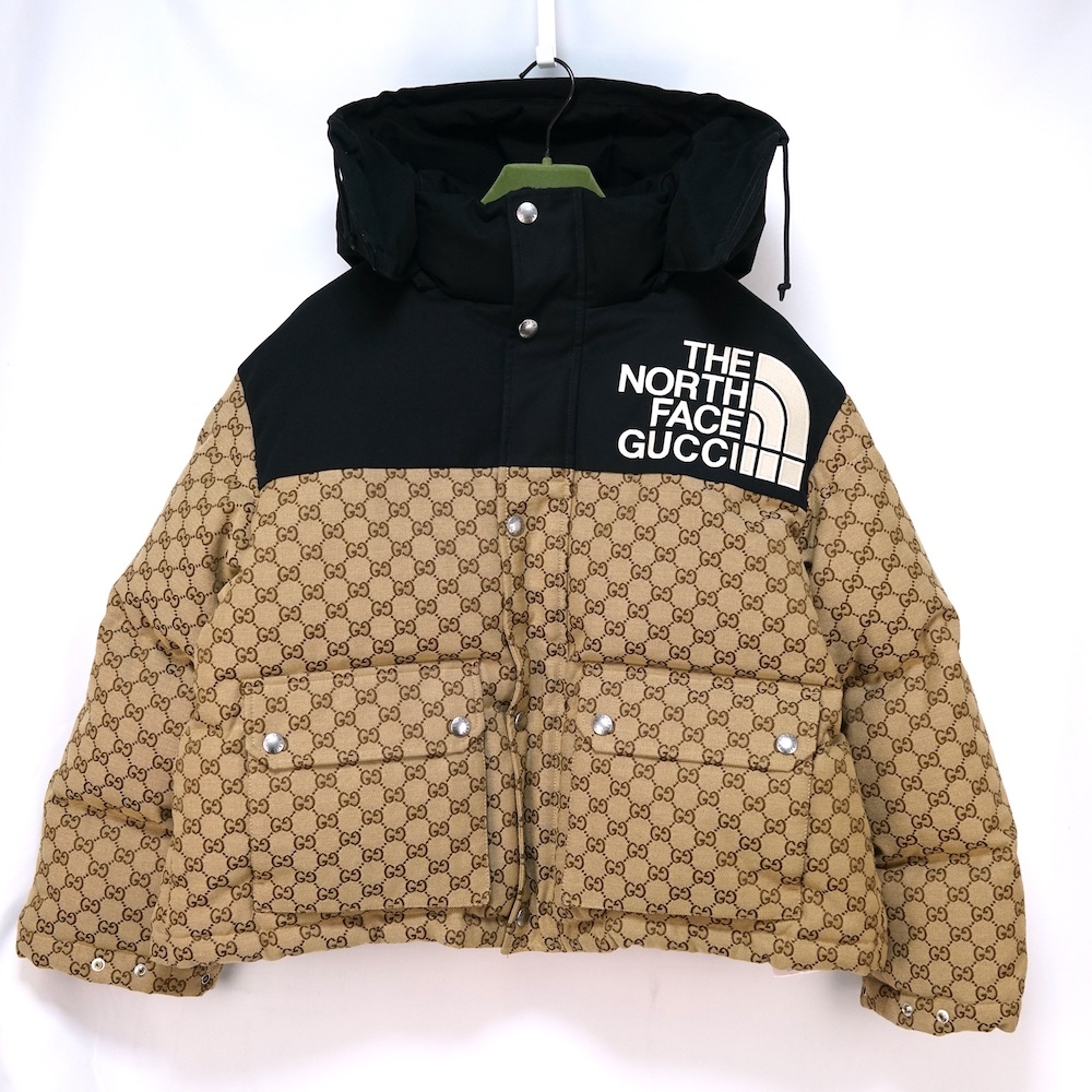 GUCCIグッチ THENORTHFACEザノースフェイス GG Padded Short Jacket パデッドショートダウンジャケット ブラウン Mサイズ 670908 Z8APZ