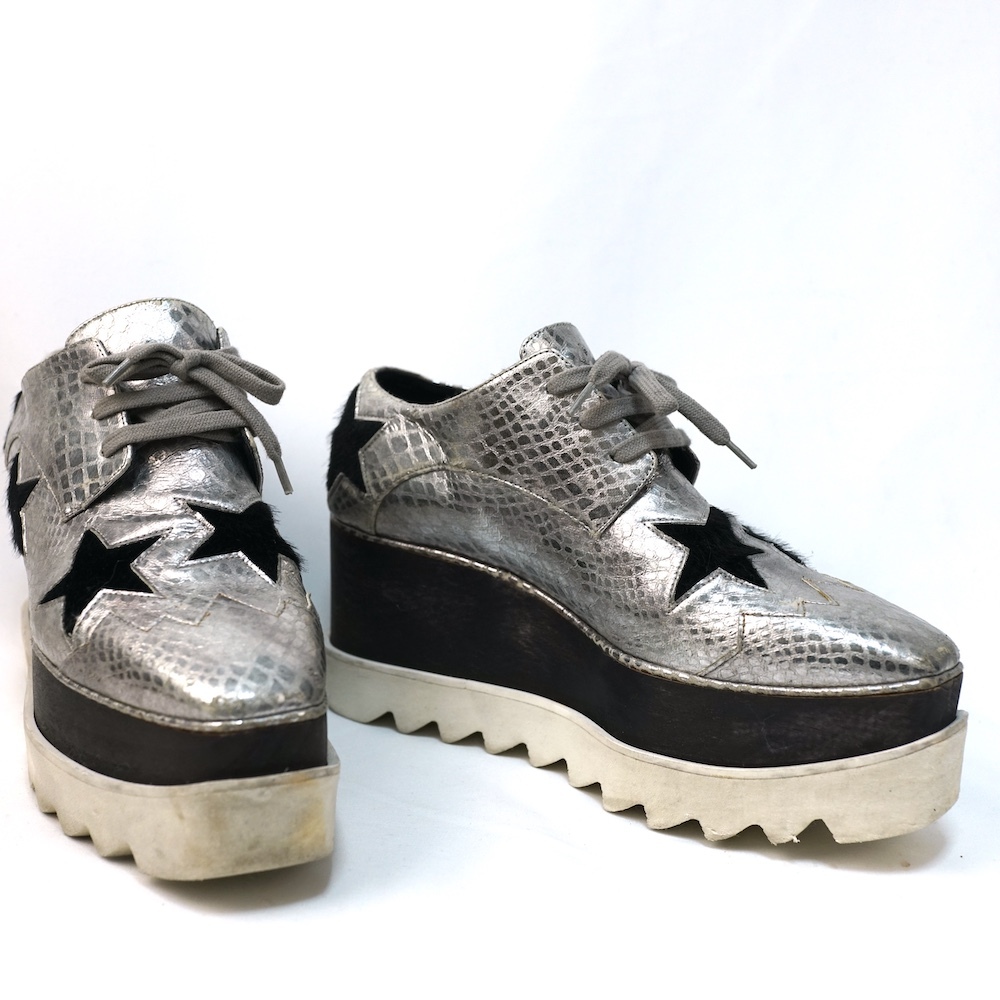 STELLA McCARTNEY ステラマッカートニー エリス スター クロコ型押し プラットフォーム シューズ シルバー ブラック 36(約23cm) 363998