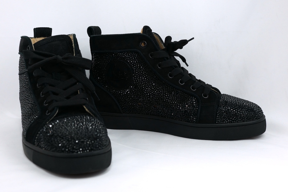 Christian Louboutin クリスチャンルブタン LOUIS ハイカット スニーカー スエード レザー スワロフスキー ブラック 39サイズ（約24cm）