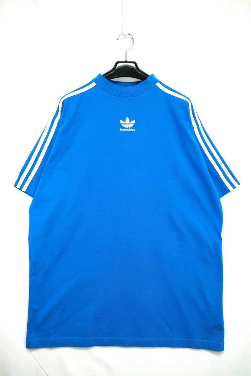 BALENCIAGA adidas バレンシアガ アディダス ロゴ プリント Tシャツ ブルー サイズ2 オーバーサイズ スリーストライプ 739101 TNVA6 4026