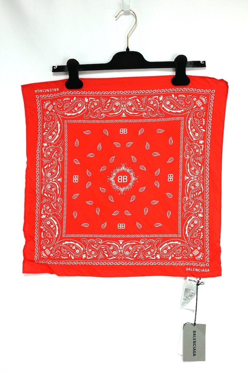 BALENCIAGA Bandana バレンシアガ バンダナ レッド コットン BB ペイズリー 50 x 50cm 697485