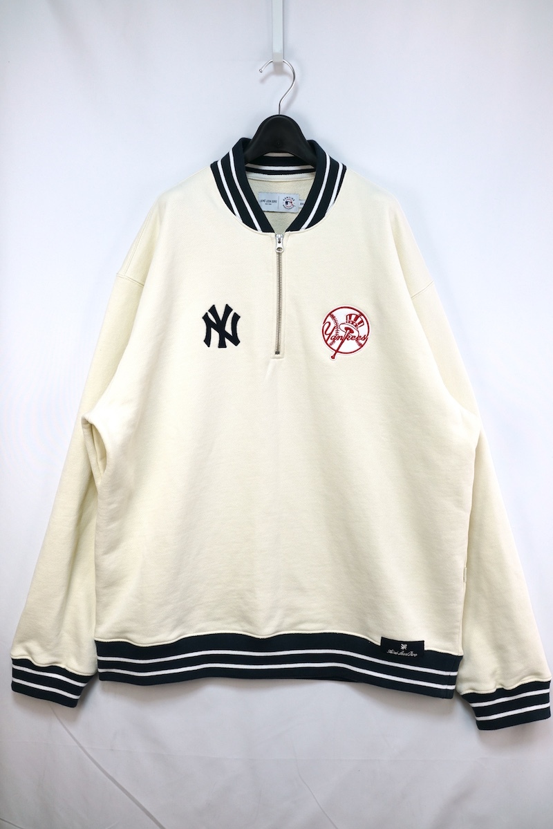 AIME LEON DORE エメレオンドレ NEW YORK ニューヨークヤンキース コラボ ハーフジッププルオーバー スウェット クリーム XXLサイズ 142781