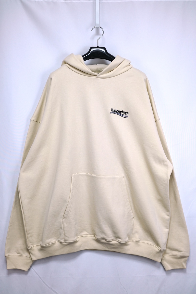 BALENCIAGA バレンシアガ キャンペーンロゴ 刺繍 オーバーサイズ プルオーバーパーカー ベージュ XXSサイズ 620973 TKVI9