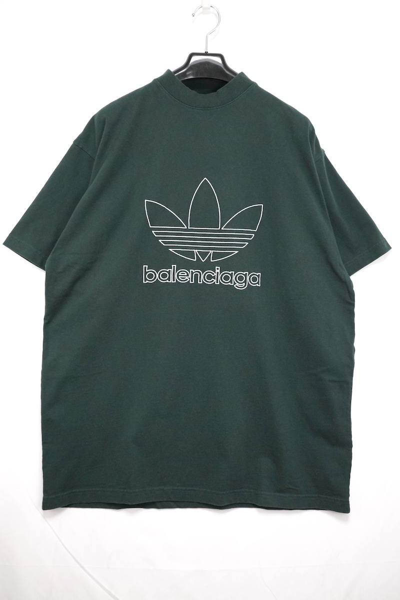 BALENCIAGA adidas バレンシアガ アディダス T-shirt logo ロゴ 刺繍 Tシャツ ダークグリーン サイズ5 オーバーサイズ 723976 TNVN8 3775