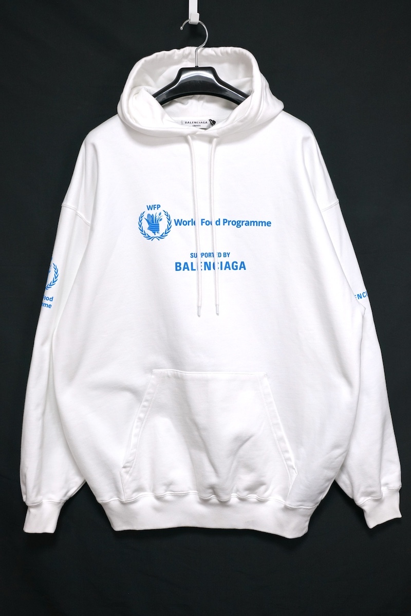 BALENCIAGA バレンシアガ World Food Programme WFP ロゴ プルオーバー フーディ パーカー ホワイト Sサイズ 578135 TMVL1