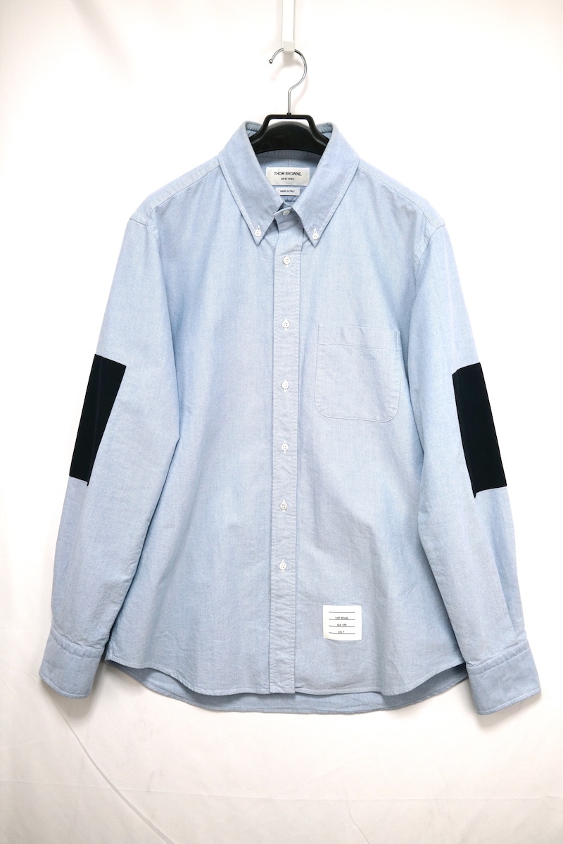 THOM BROWNE NEW YORK トム ブラウン エルボーパッチ Straight Fit ストレートフィット ボタンダウンシャツ ライトブルー サイズ４