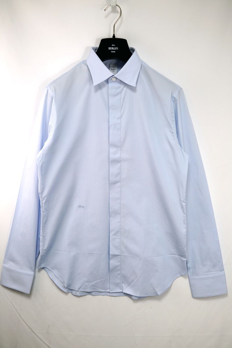 BERLUTI ベルルッティ 1895 PARIS ストレッチ コットン ポプリン シャツ パステル ブルー 41サイズ R23HTL68 001