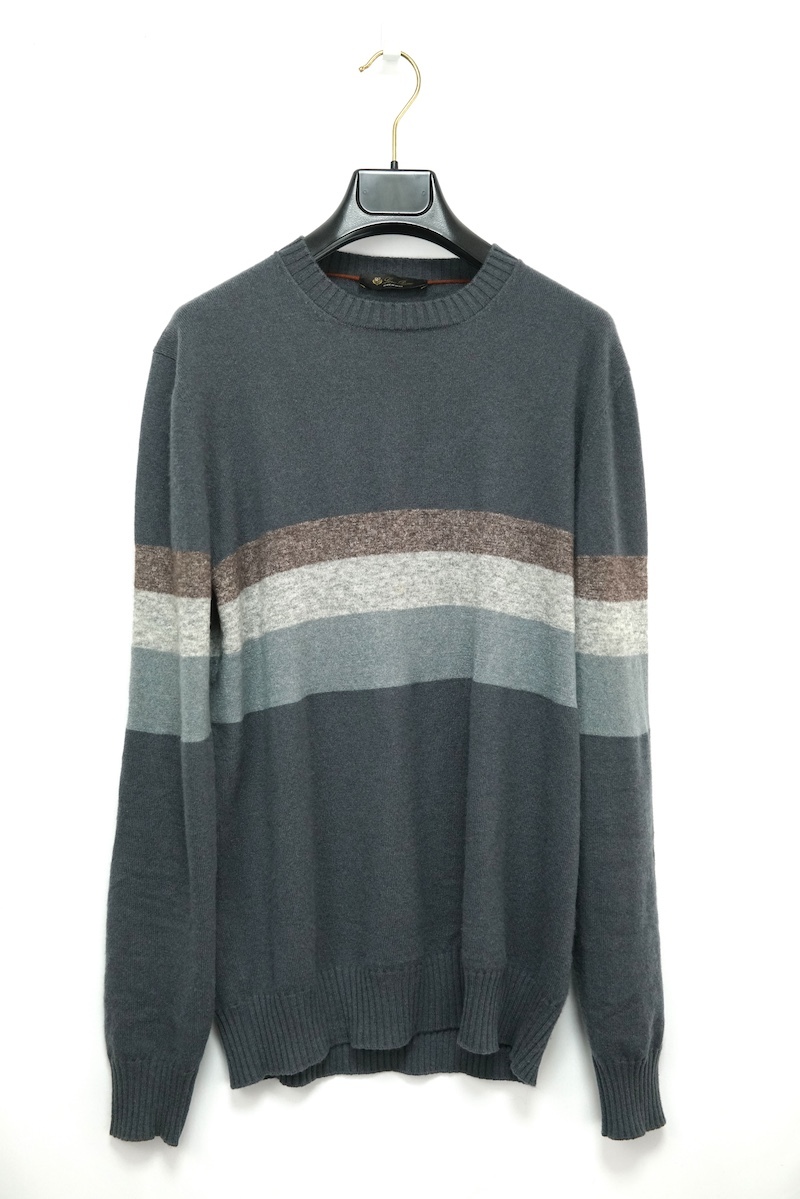 Loro Piana ロロピアーナ カシミヤシルク クルーネック ニット セーター グレー 50サイズ FAG3558