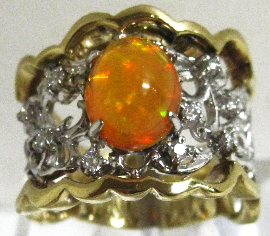 【東京 谷中 質屋おぢさん】K18Pt900リング ファイアオパール 2.48ctダイヤ0.18ct #17