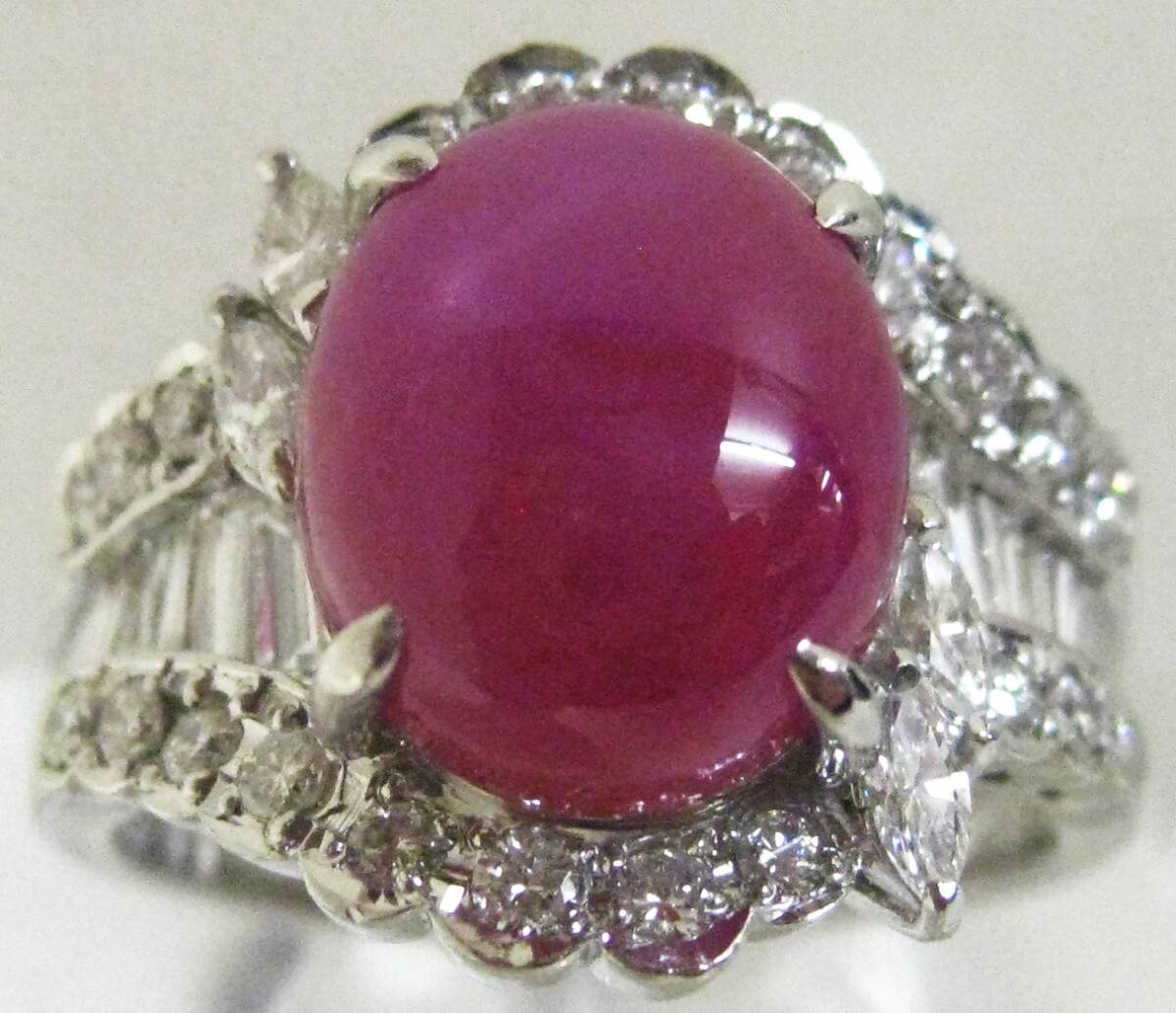 【東京 谷中 質屋おぢさん】極美品 Pt900プラチナリング スタールビー6.745ct ダイヤ1.13ct