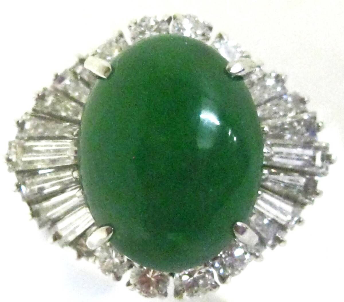 【東京 谷中 質屋おぢさん】Pt900プラチナ リング ヒスイ翡翠6.058ctダイヤ1.62ctろうかん色