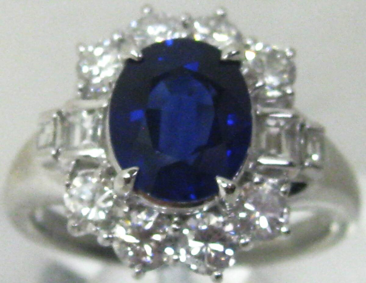 東京 谷中 質屋おぢさん】 極美品Pt900プラチナリング指輪サファイヤ3.31ctダイヤ1.47ct#17