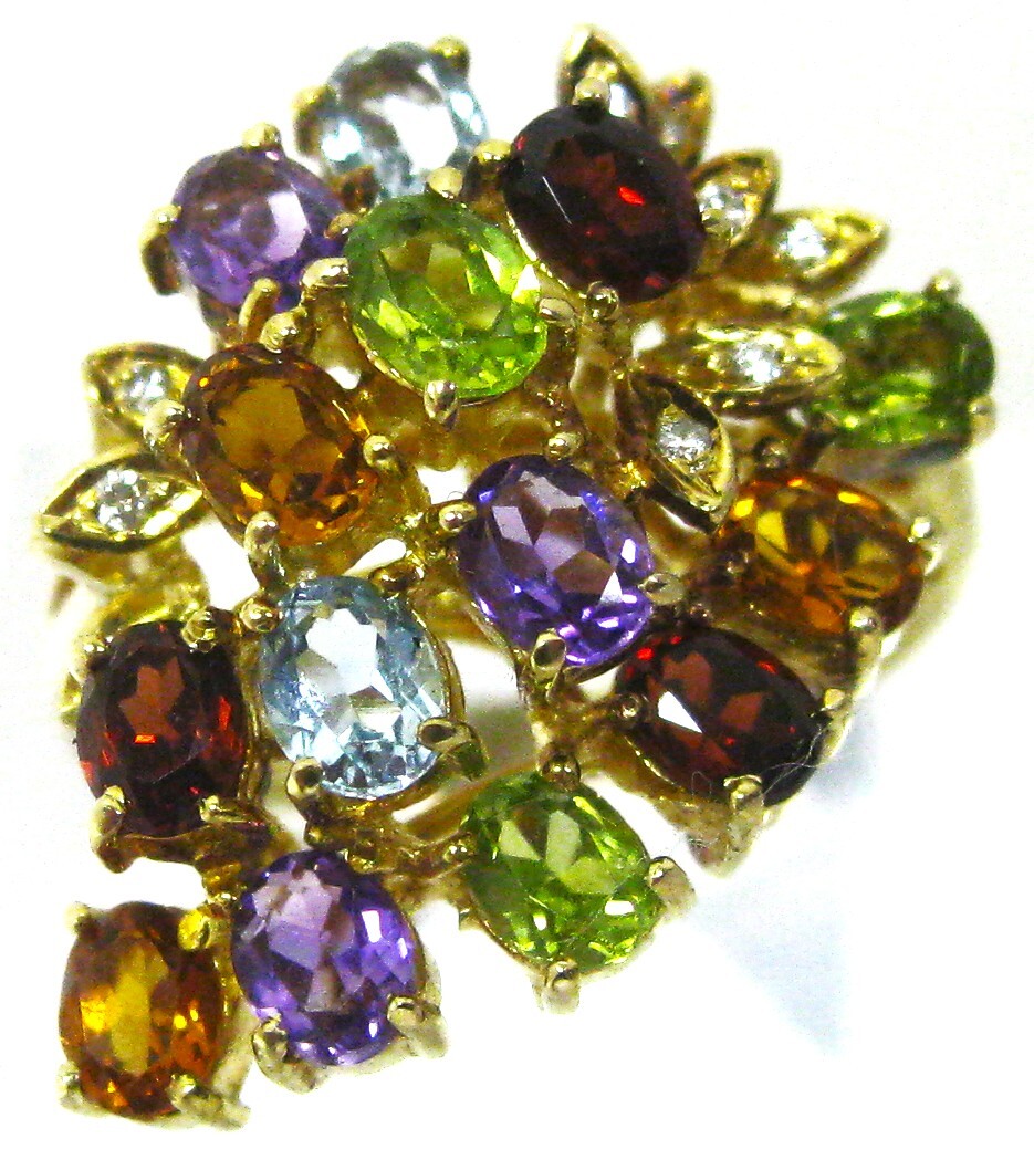 【東京 谷中 質屋おぢさん】極美品750K18 18金リング指輪ブルートパーズ他マルチ石入ダイヤ9ヶ #15