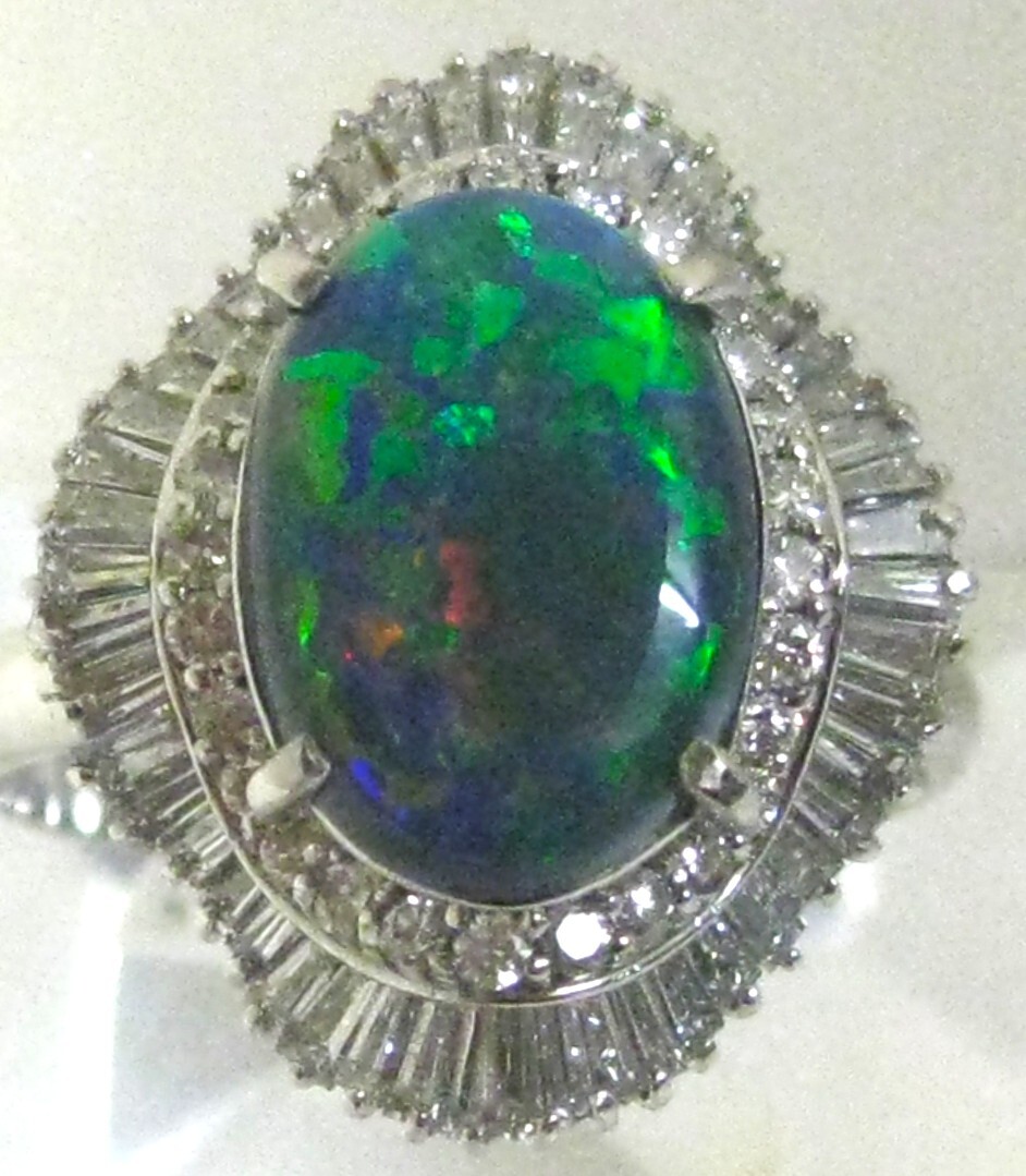 【東京 谷中 質屋おぢさん】極美品Pt900プラチナリング ブラックオパール3.68ctダイヤ1.468ct