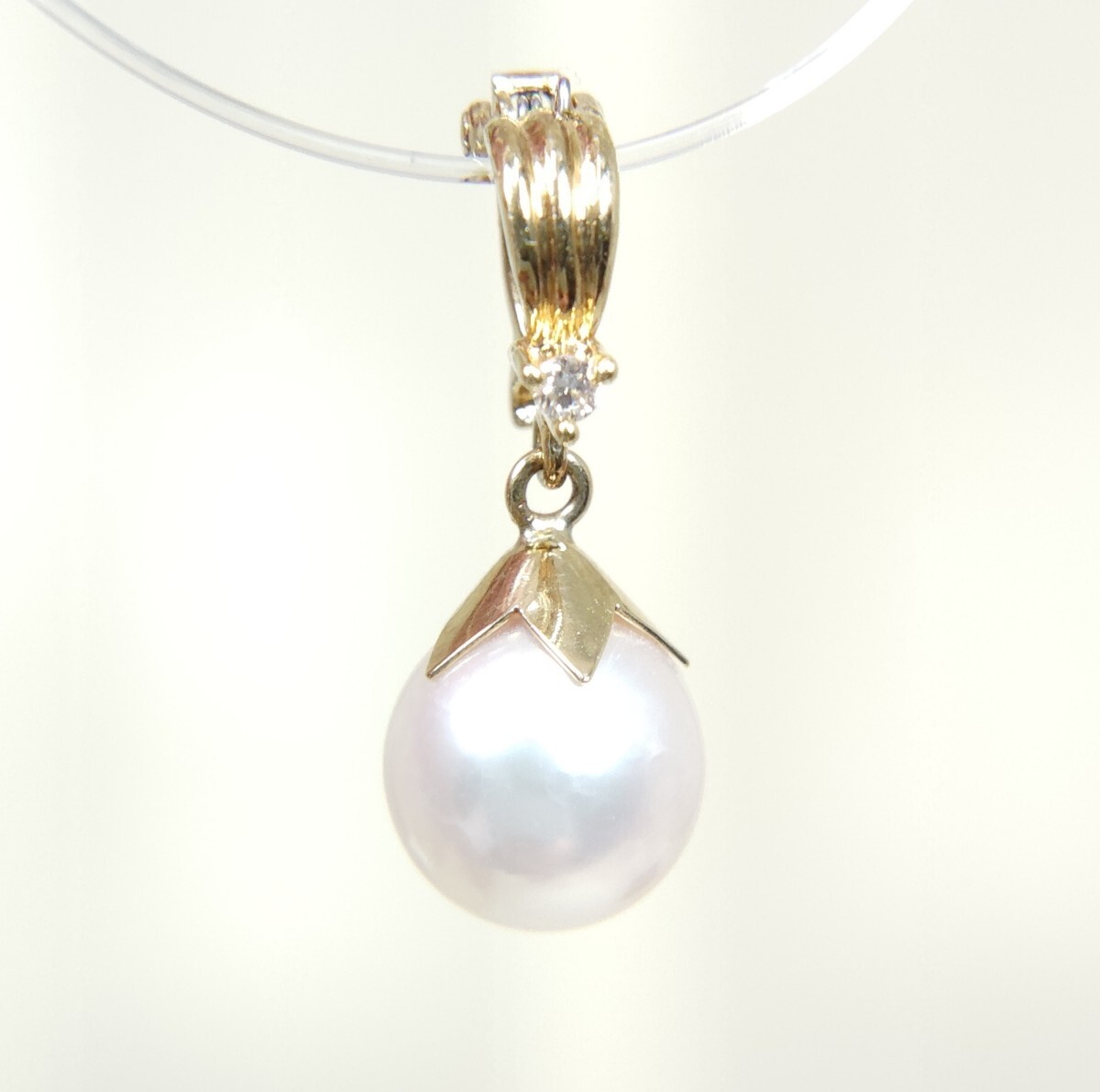 ☆TASAKI タサキ 田崎真珠 約8mmパール K18 ダイヤモンド 0.01ct スイング トップ チャーム ネックレス ペンダント 約1.4g
