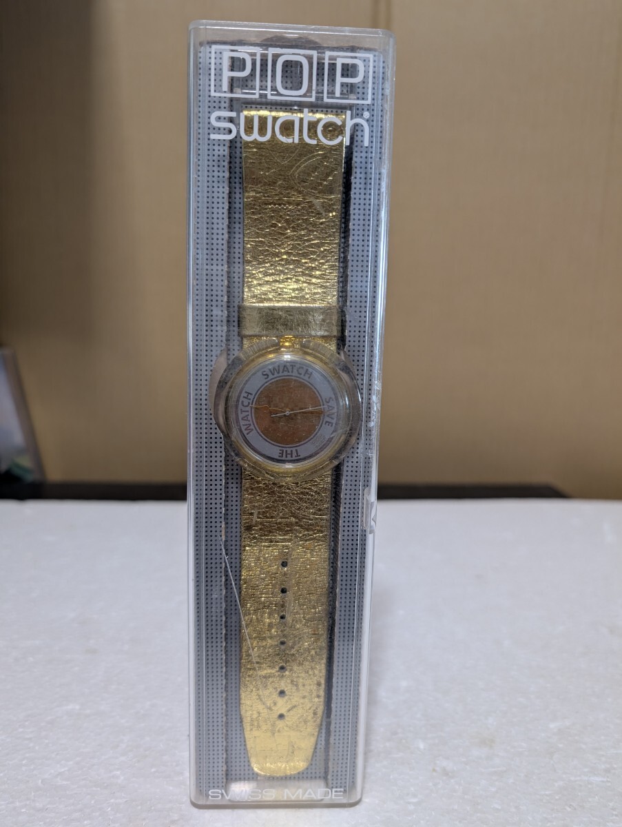 1997年 スウォッチ 腕時計 POP SAVE THE WATCH クオーツ ゴールド Swatch 電池切れ 