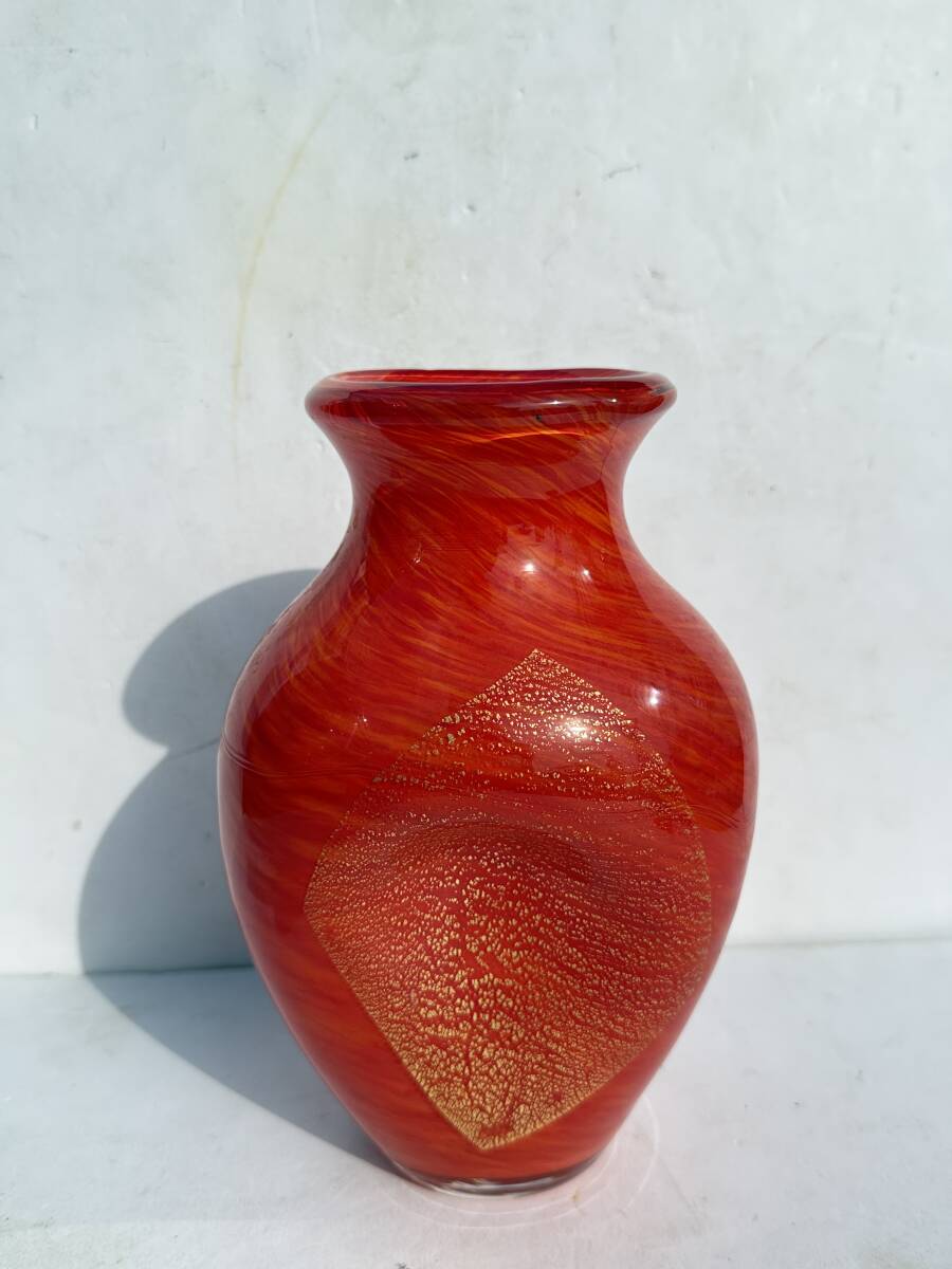 ★コレクター必見 ガラス製 フラワーベース 赤 レッド 花瓶 置物 飾り レトロ ビンテージ コレクション Se160