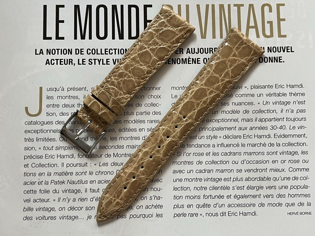クロコダイル　ユーロストックfromフランス　20mm ベージュ　リアルクロコ　メーカー在庫未使用デッドストック品　ヴィンテージ Ｄ20-4