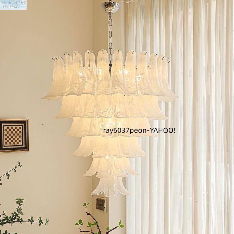 手工芸雲ガラス 40cm 6灯 フレンチレトロ シャンデリア 豪華 白玉風 寝室/リビング/別荘/ダイニング 光源別売