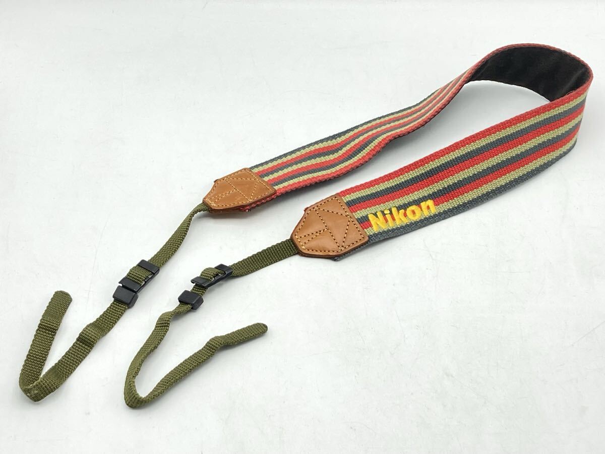 Nikon ボーダー ワイド ストラップ レッド×カーキ×グレー ニコン 刺繍 0711R7E