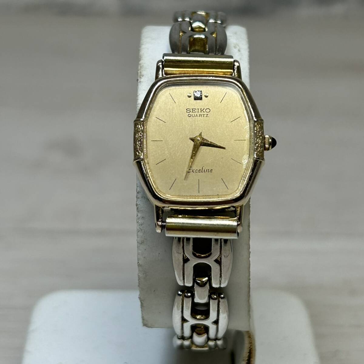 【YH-4092】中古稼働品 SEIKO セイコー Exceline エクセリーヌ 1Pダイヤ 10K 刻印 レディース 腕時計 ゴールド 8420-5780 ベルト社外