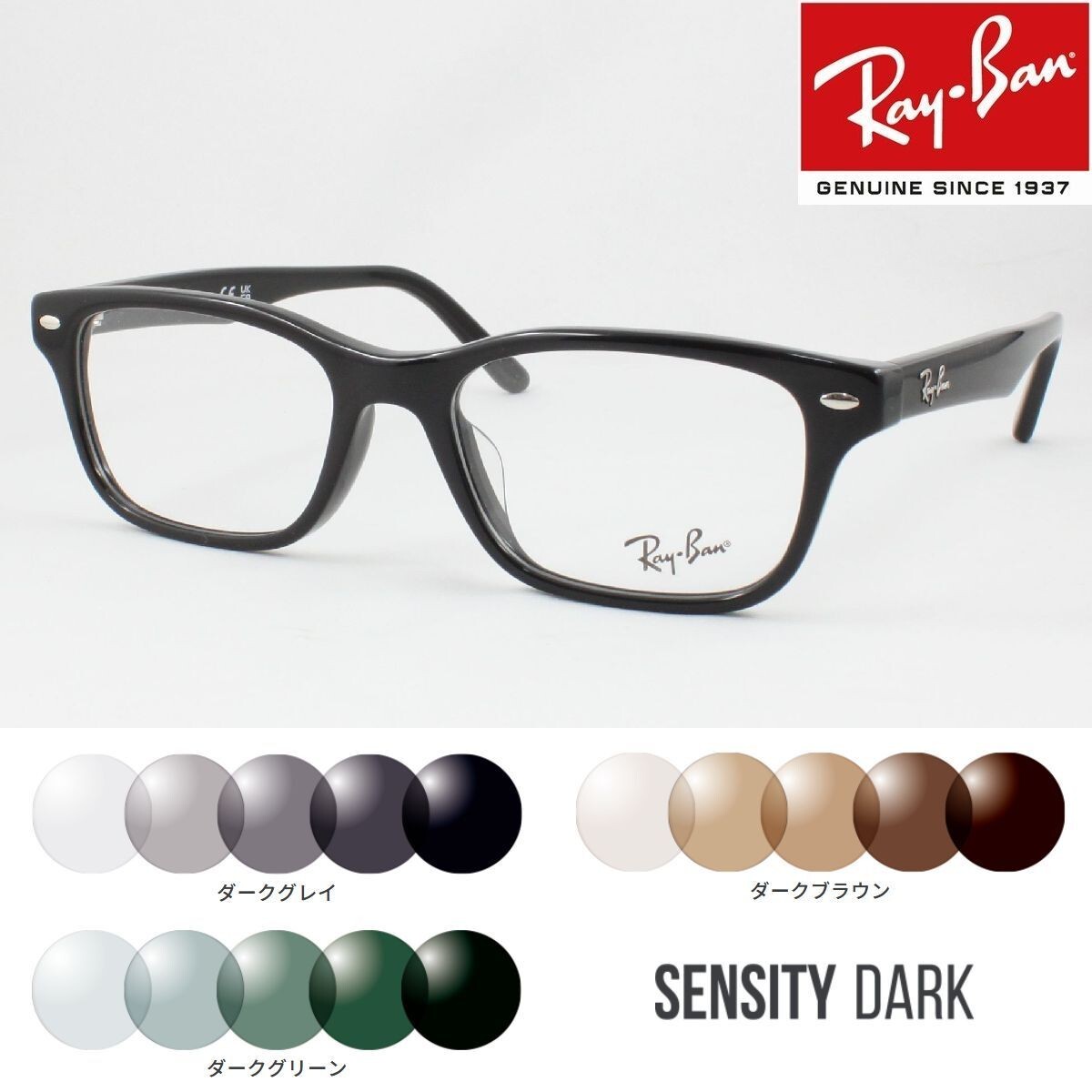 Ray-Ban レイバン HOYAセンシティダーク 色が変わる可視光調光メガネ RX5345D-2000 度付き 度なしレンズOK 老眼鏡 遠近両用 サングラス