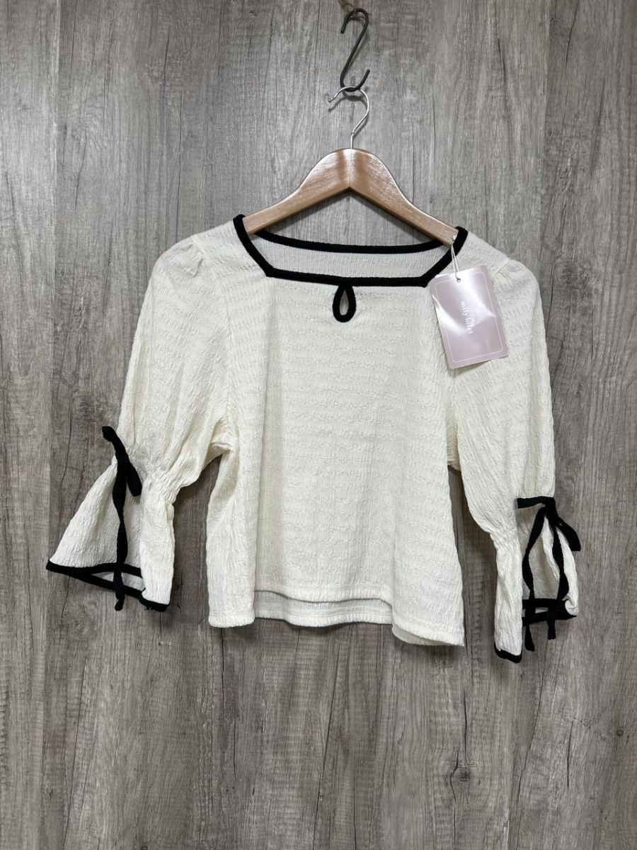 ネコポスOK 美品 mily bilet リボン シンプル 無地 キャンディスリーブ カジュアル シャツ sizeM/アイボリー ◇■ レディース拍卖