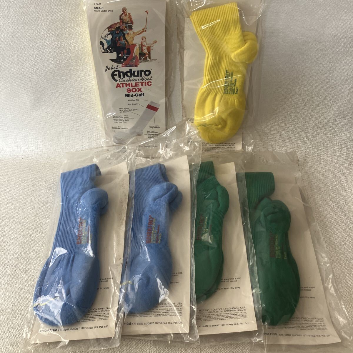 c251 80 未使用 未開封 靴下 ソックス Enduro ATHLETIC SOX SMALL 6足まとめて サイズS表記 メンズ？ イエロー ブルー グリーン 袋劣化汚れ