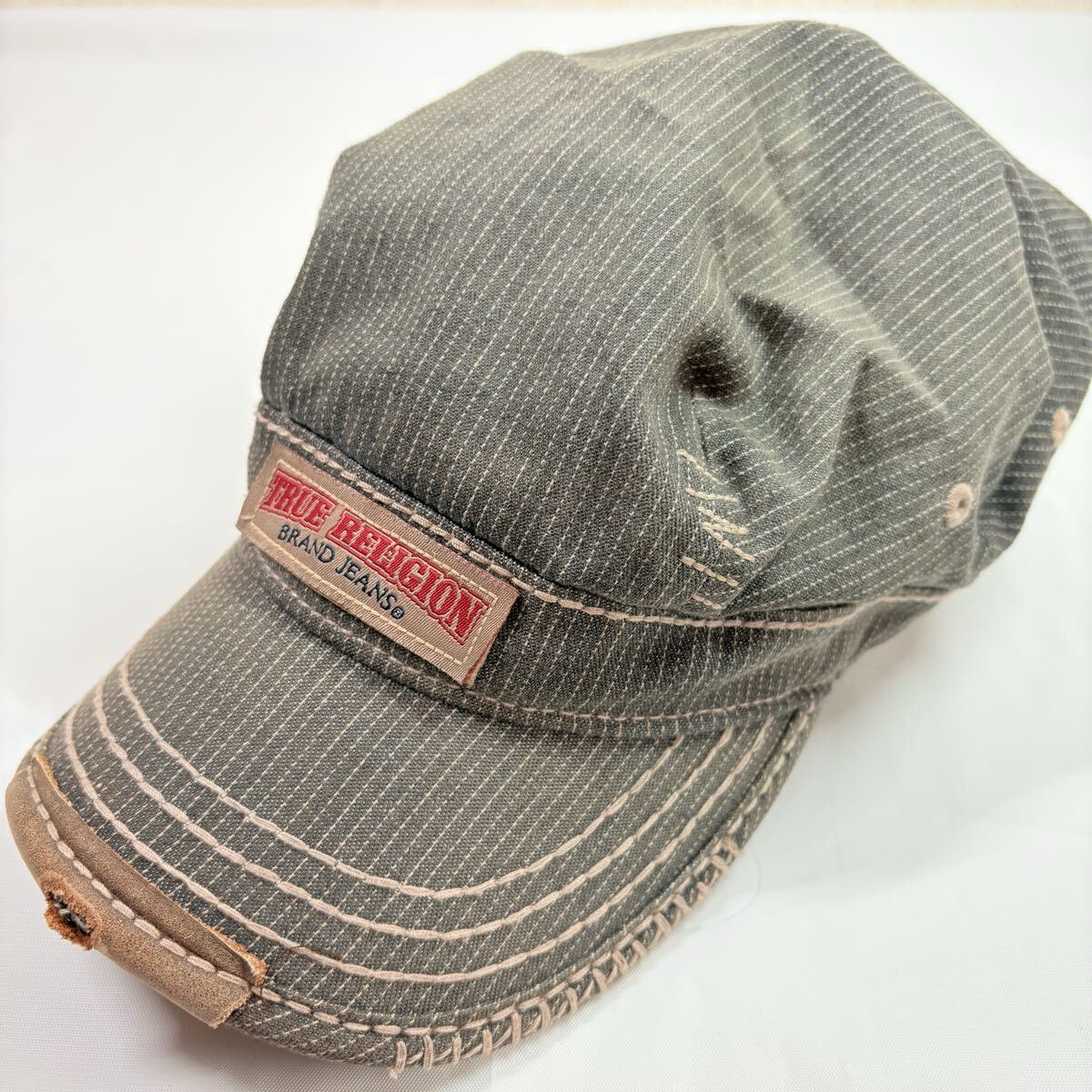 TRUE RELIGION トゥルーレリジョン　ダメージ加工キャップ　グレー　サイズ調節可　メンズ　レディース　古着